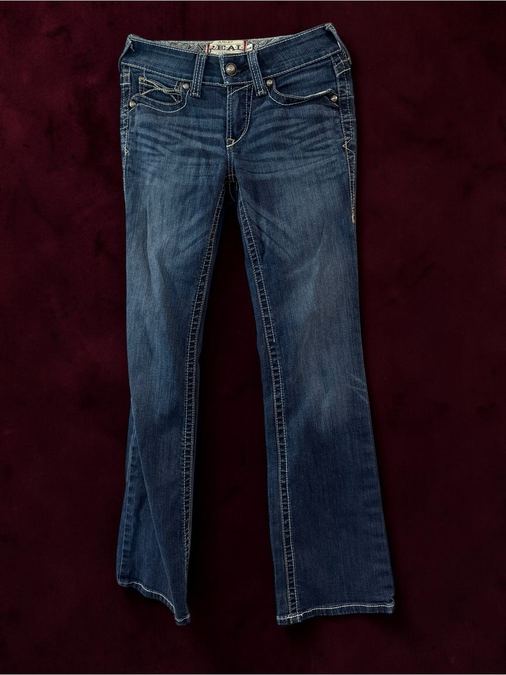 Ariat REAL Denim Jeans Sz 25R Bootcut Contrast Stitch Western Cowgirl